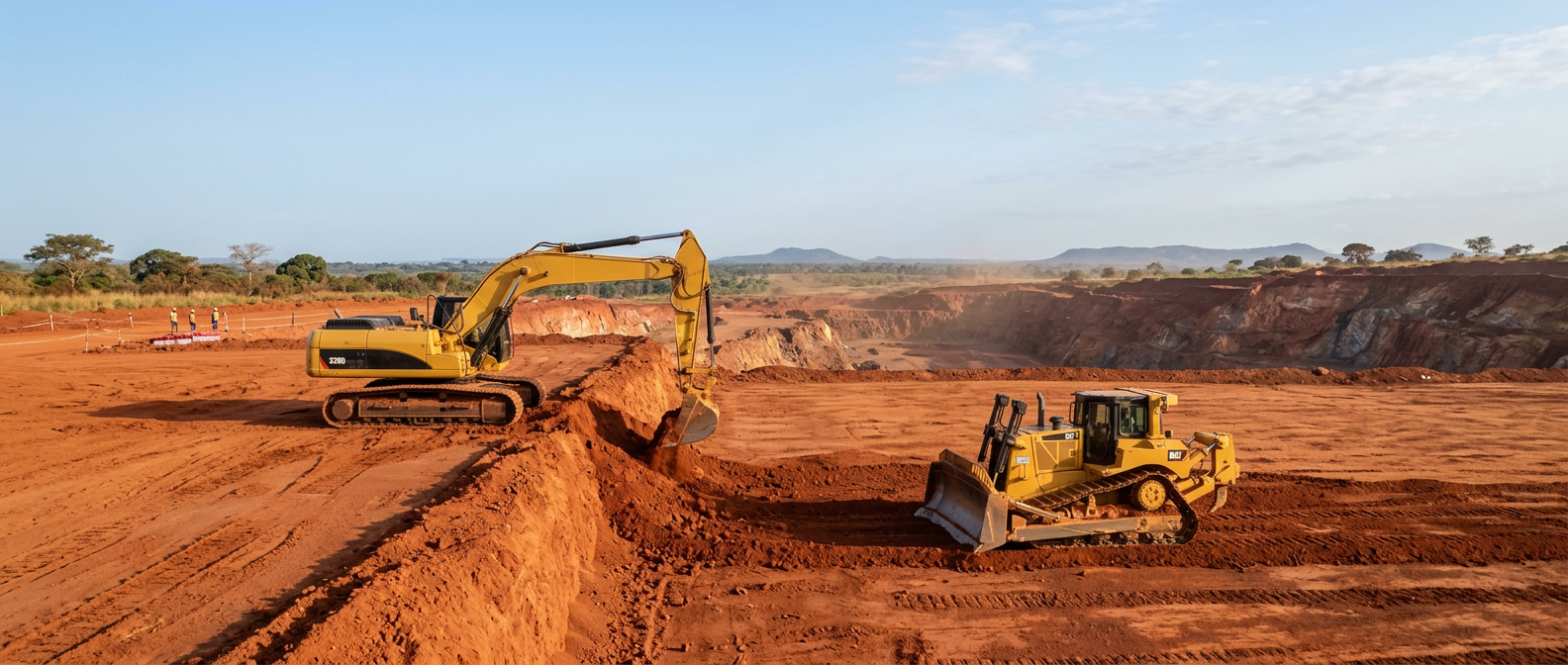 Excavator and bulldozer working on a construction site